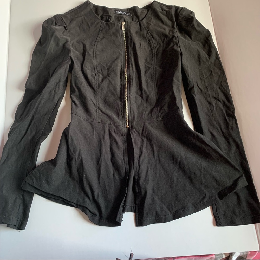 The Vintage Shop Jacket Black and Sliver Zipper Size Medium Fitted Very Stretchy